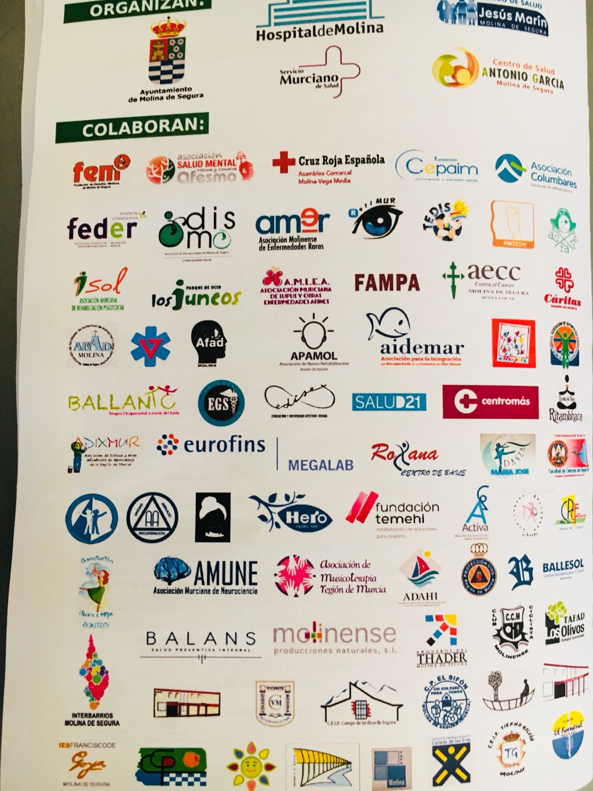 Asociaciones participantes en la Feria de Salud de Molina Abril de 2018